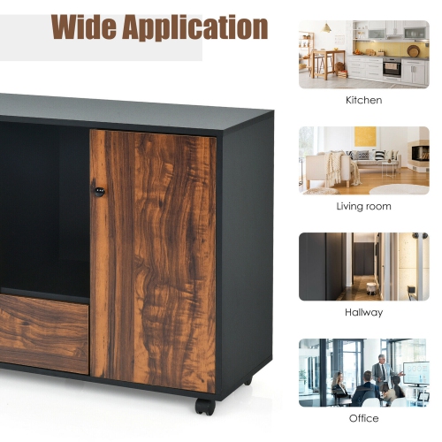 Gymax Lateral Mobile Filing Cabinet Large Printer Stand w/2 Drawers Open Shelves Black