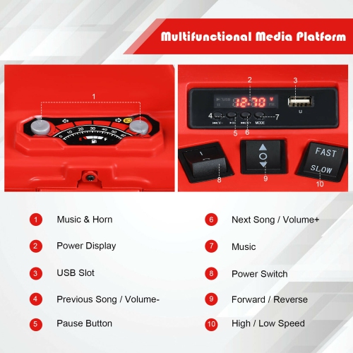 Voiture électrique 12 V de Marque Gymax Pour Enfants Quad 4 Roues Tout Terrain Avec Musique Et Lumière LED Rouge