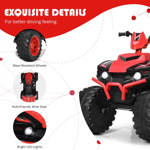 Voiture électrique 12 V de Marque Gymax Pour Enfants Quad 4 Roues Tout Terrain Avec Musique Et Lumière LED Rouge