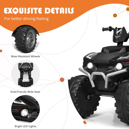 Voiture électrique 12 V de Marque Gymax Pour Enfants Quad 4 Roues Tout Terrain Avec Musique Et Lumière LED Noir