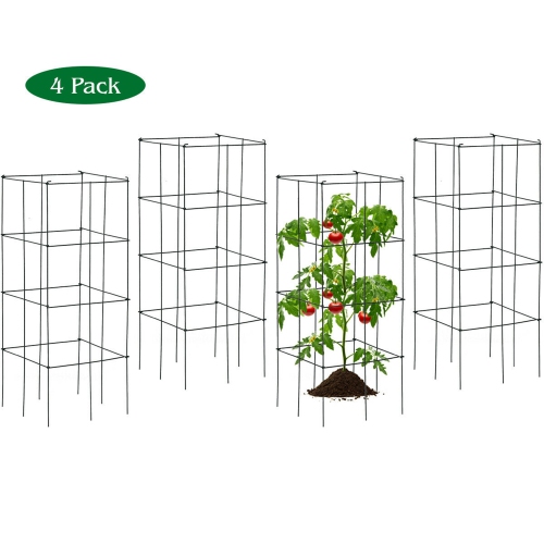 GYMAX  4 Pack Tomato Cages Garden Cages Stakes Plant Trellis 16" X 16" X 39"