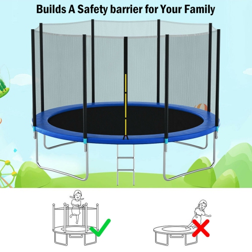 Gymax 12/14/15/16FT Replacement Trampoline Safety Enclosure Net w/ Zipper & Buckle for 8/6 Poles