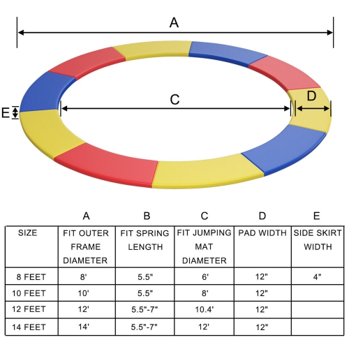 Gymax 8-14FT Trampoline Replacement Safety Pad Bounce Frame Waterproof Spring Cover