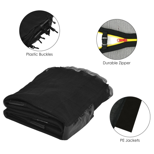 Gymax 12/14/15/16FT Replacement Trampoline Safety Enclosure Net w/ Zipper & Buckle for 8/6 Poles