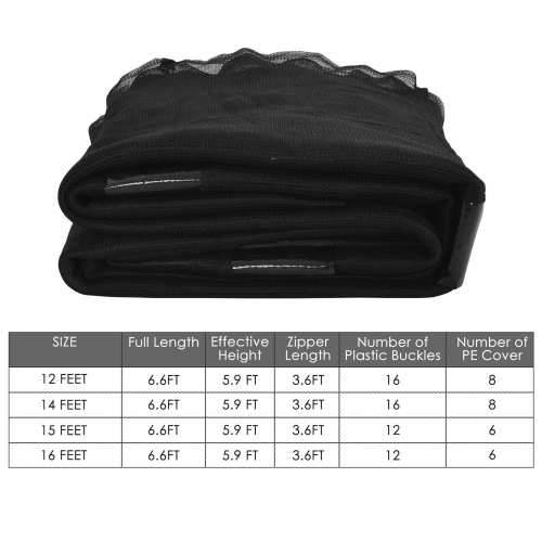 Gymax 12/14/15/16FT Replacement Trampoline Safety Enclosure Net w/ Zipper & Buckle for 8/6 Poles