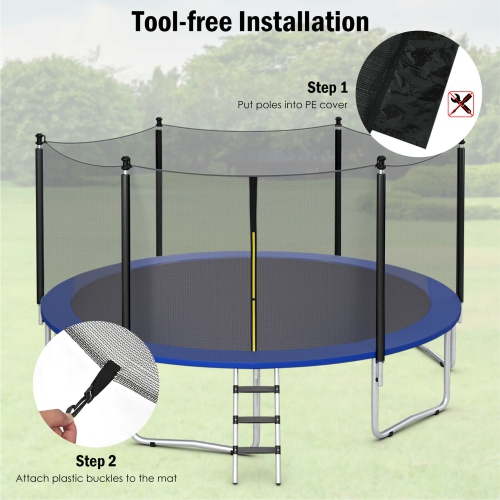 Gymax 12/14/15/16FT Replacement Trampoline Safety Enclosure Net w/ Zipper & Buckle for 8/6 Poles