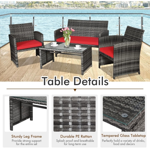 4 PCS Ensemble de mobiliers d'extérieur en rotin fauteuil et table basse de la marque Gymax