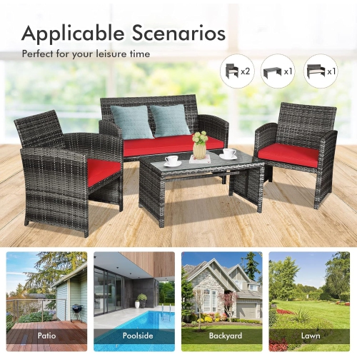 4 PCS Ensemble de mobiliers d'extérieur en rotin fauteuil et table basse de la marque Gymax