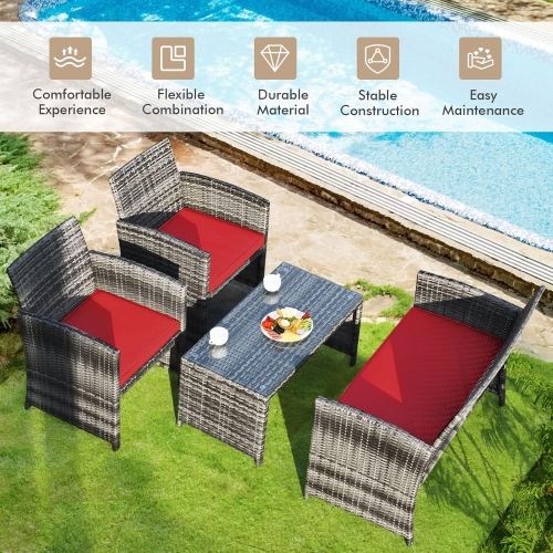 4 PCS Ensemble de mobiliers d'extérieur en rotin fauteuil et table basse de la marque Gymax