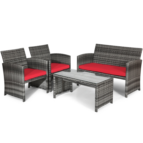 4 PCS Ensemble de mobiliers d'extérieur en rotin fauteuil et table basse de la marque Gymax