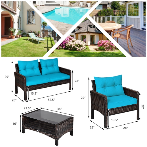 Gymax 8PCS Rattan Patio Conversation Set Cushioned Outdoor Furniture Set