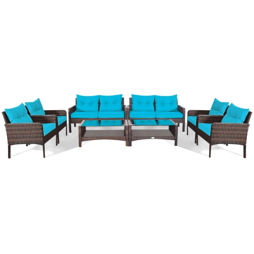 Gymax 8PCS Rattan Patio Conversation Set Cushioned Outdoor Furniture Set