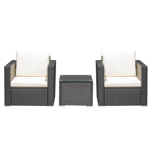 Gymax 3PCS Rattan Patio Conversation Furniture Set Outdoor Sofa Set w/ Cushions