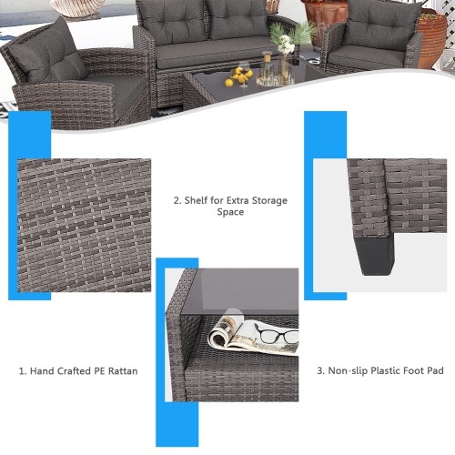 Gymax 8PCS Rattan Patio Conversation Set Cushioned Outdoor Furniture Set