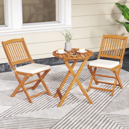 Gymax 3 PCS Patio Bistro Set Folding Dining Chairs w/ Coffee Table Padded Cushion Seats