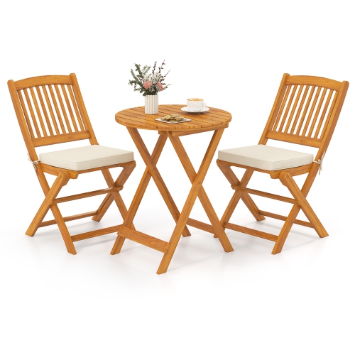 Gymax 3 PCS Patio Bistro Set Folding Dining Chairs w/ Coffee Table Padded Cushion Seats