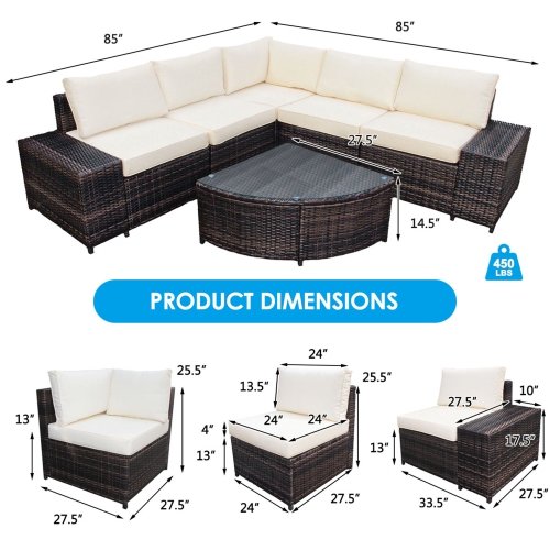 Gymax 6PCS Wicker Furniture Sectional Sofa Set w/ Cushions Off White