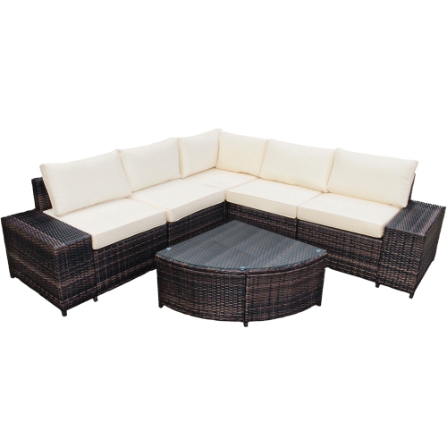 Gymax 6PCS Wicker Furniture Sectional Sofa Set w/ Cushions Off White