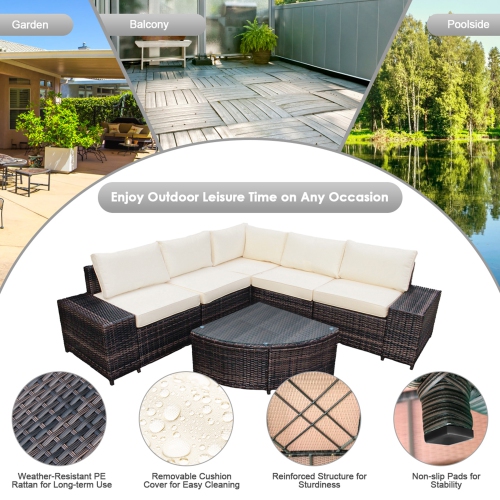 Gymax 6PCS Wicker Furniture Sectional Sofa Set w/ Cushions Off White