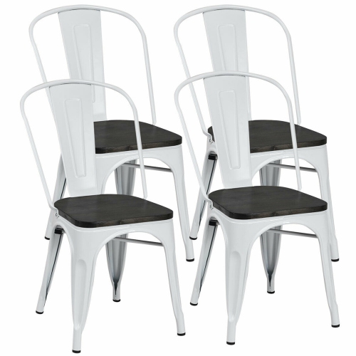 GYMAX  Set Of 4 Tolix Style Metal Dining Side Chair Wood Seat Stackable Cafe Bistro