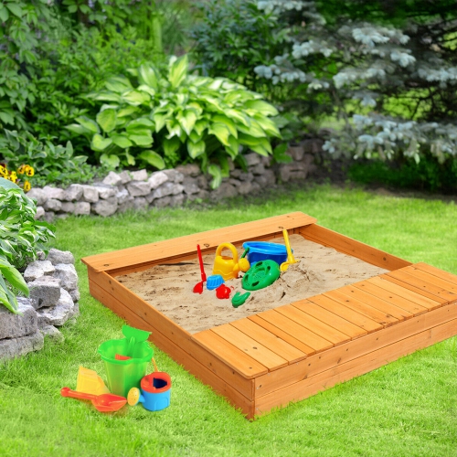 Gymax Wooden Sandbox Kids Children Outdoor Toy Playset w/ Storage Box Seat