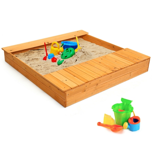 Gymax Wooden Sandbox Kids Children Outdoor Toy Playset w/ Storage Box Seat