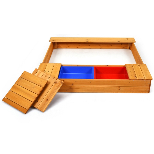 Gymax Wooden Sandbox Kids Children Outdoor Toy Playset w/ Storage Box Seat