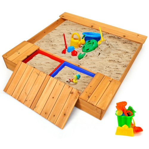 Gymax Wooden Sandbox Kids Children Outdoor Toy Playset w/ Storage Box Seat