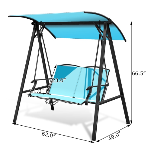 Gymax Patio Canopy Swing Outdoor Swing Chair 2-Person Canopy Hammock Turquoise