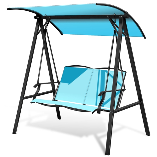 Gymax Patio Canopy Swing Outdoor Swing Chair 2-Person Canopy Hammock Turquoise