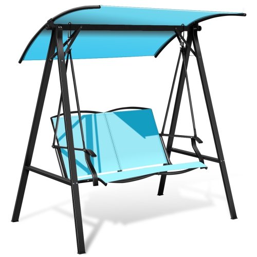 Gymax Patio Canopy Swing Outdoor Swing Chair 2-Person Canopy Hammock Turquoise