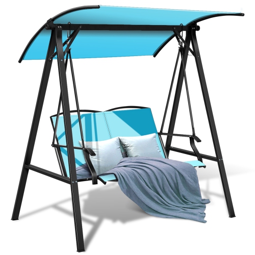 Gymax Patio Canopy Swing Outdoor Swing Chair 2-Person Canopy Hammock Turquoise
