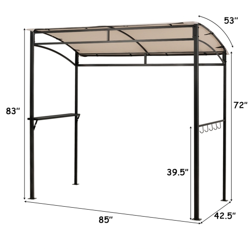 Gymax 7'x4.5' Grill Gazebo Outdoor Patio Garden BBQ Canopy Shelter Storage Hook Beige
