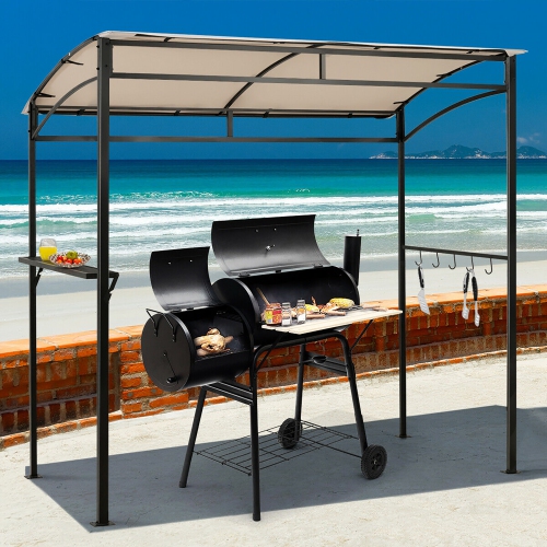 Gymax 7'x4.5' Grill Gazebo Outdoor Patio Garden BBQ Canopy Shelter Storage Hook Beige