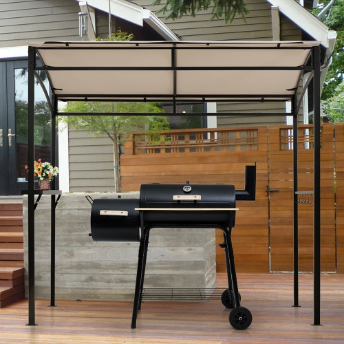 Gymax 7'x4.5' Grill Gazebo Outdoor Patio Garden BBQ Canopy Shelter Storage Hook Beige