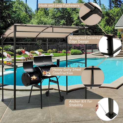 Gymax 7'x4.5' Grill Gazebo Outdoor Patio Garden BBQ Canopy Shelter Storage Hook Beige
