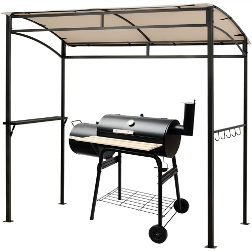 Gymax 7'x4.5' Grill Gazebo Outdoor Patio Garden BBQ Canopy Shelter Storage Hook Beige
