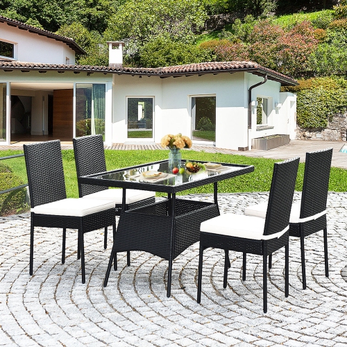 Gymax 5PCS Patio Wicker Dining Set Outdoor Rattan Furniture Set w/ Cushion