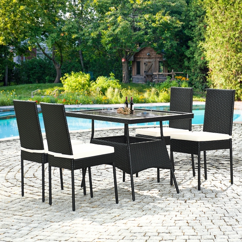 Gymax 5PCS Patio Wicker Dining Set Outdoor Rattan Furniture Set w/ Cushion