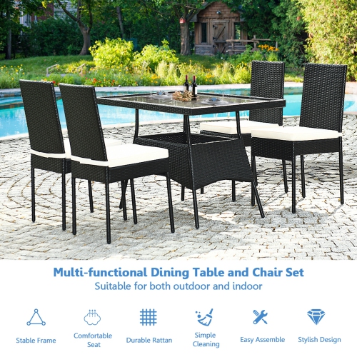 Gymax 5PCS Patio Wicker Dining Set Outdoor Rattan Furniture Set w/ Cushion