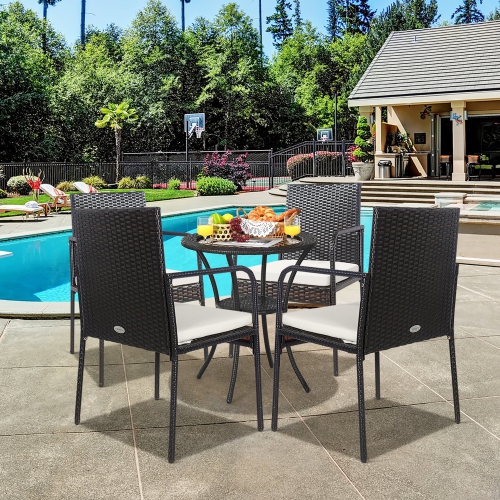 GYMAX  Set Of 4 Rattan Wicker Dining Chairs Patio Outdoor W/ Cushion Armrest