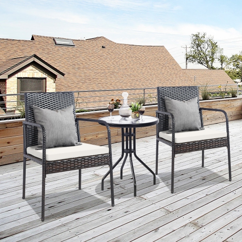 Gymax Set of 4 Rattan Wicker Dining Chairs Patio Outdoor w/ Cushion Armrest