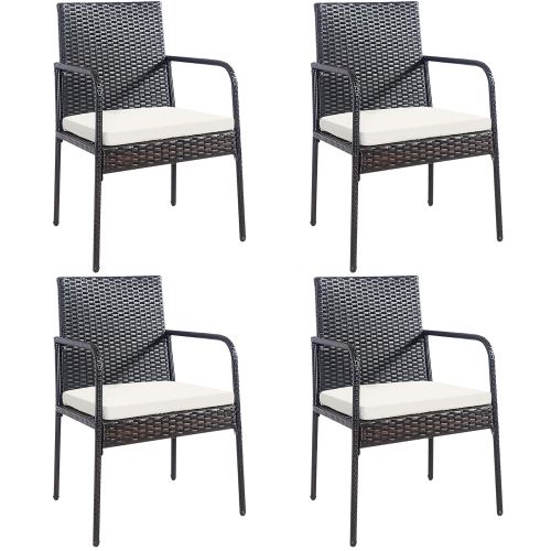 Gymax Set of 4 Rattan Wicker Dining Chairs Patio Outdoor w/ Cushion Armrest