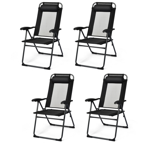 Chaises Pliantes 4 pièces de Marque Gymax Chaises Inclinables Réglables avec Appui-Tête pour Patio Jardin Couleur Noire