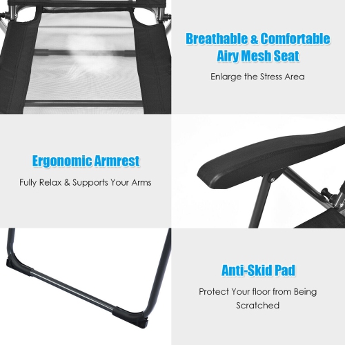 Gymax 4PC Folding Chairs Adjustable Reclining Chairs with Headrest Patio Garden Black