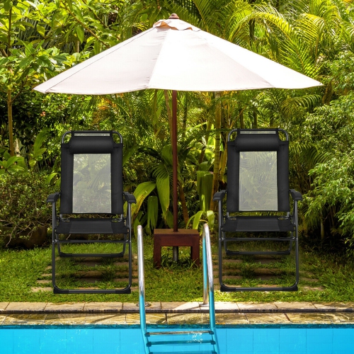 Gymax 4PC Folding Chairs Adjustable Reclining Chairs with Headrest Patio Garden Black