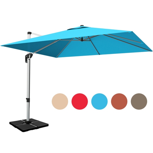 GYMAX  10Ft Square Offset Hanging Patio Umbrella W/ Base 360 Degree Tilt