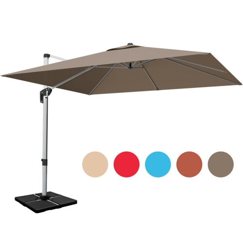 GYMAX  10Ft Square Offset Hanging Patio Umbrella W/ Base 360 Degree Tilt
