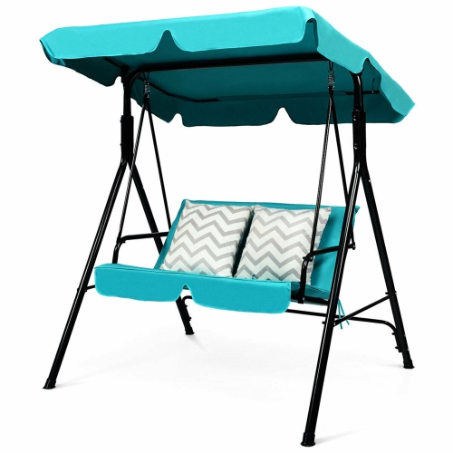 Gymax Blue Outdoor Swing Canopy Patio Swing Chair 2-Person Canopy Hammock
