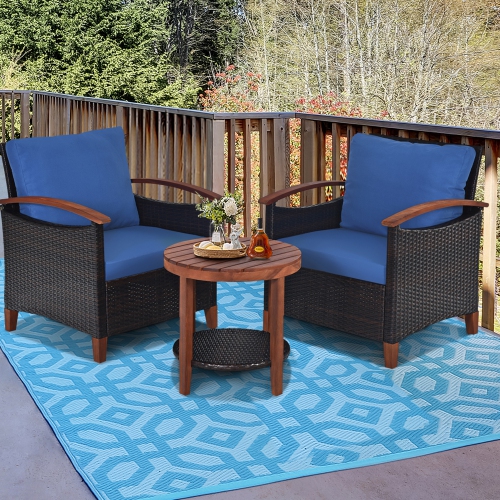 Gymax 3PCS Patio Wicker Rattan Conversation Set Outdoor Furniture Set w/ Cushion